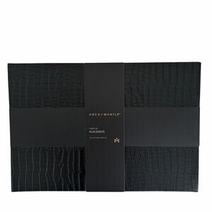 Crocodile Faux Leather Placemats 13x18 Set of 4 Black NEW